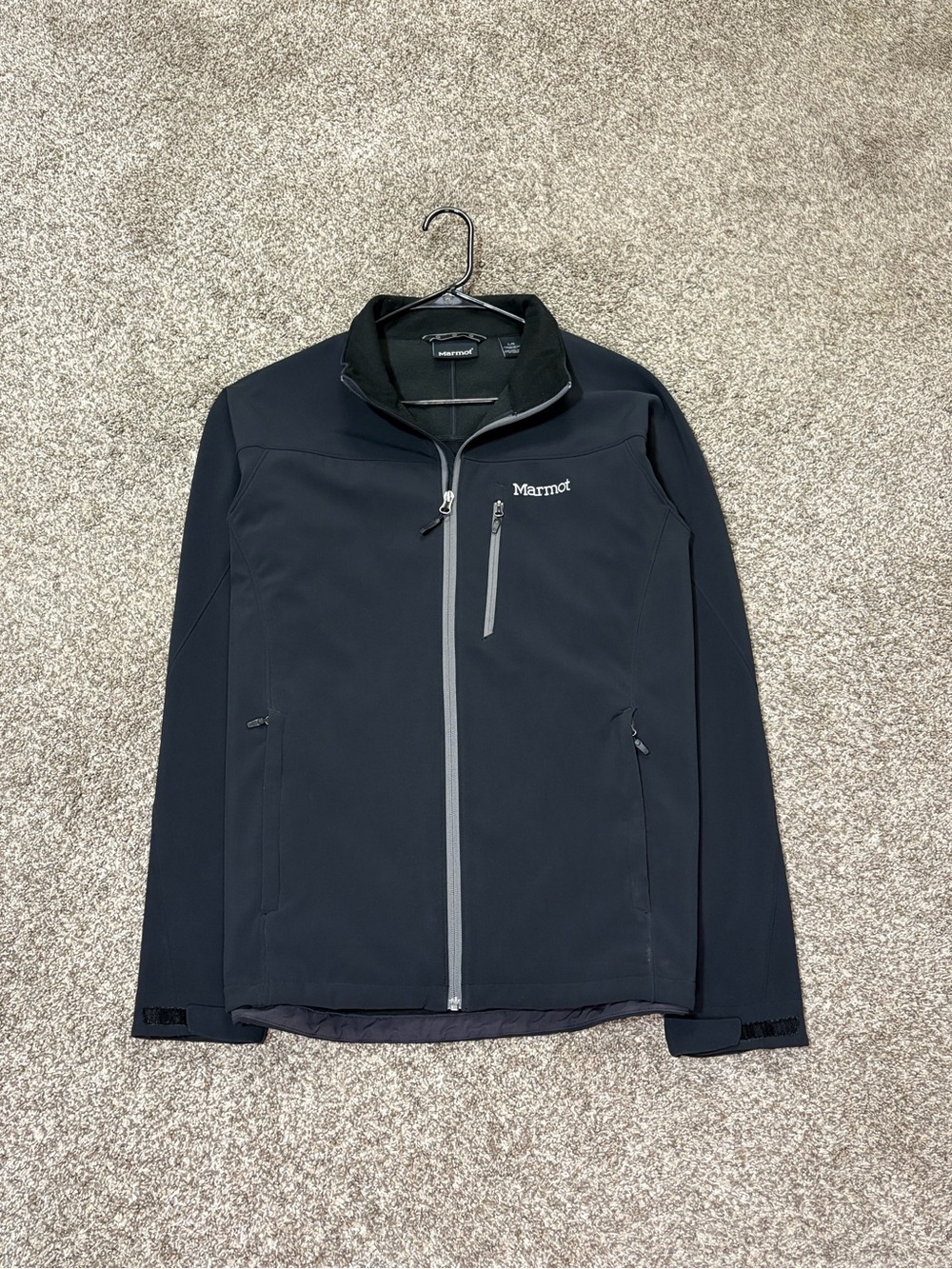 Marmot Jacket Mens Large Black Softshell Full Zip Fleece Lined Outdoor Hiking